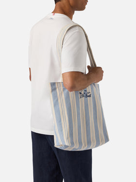 Borsa tote Essential Beach in cotone a righe azzurro e bianche