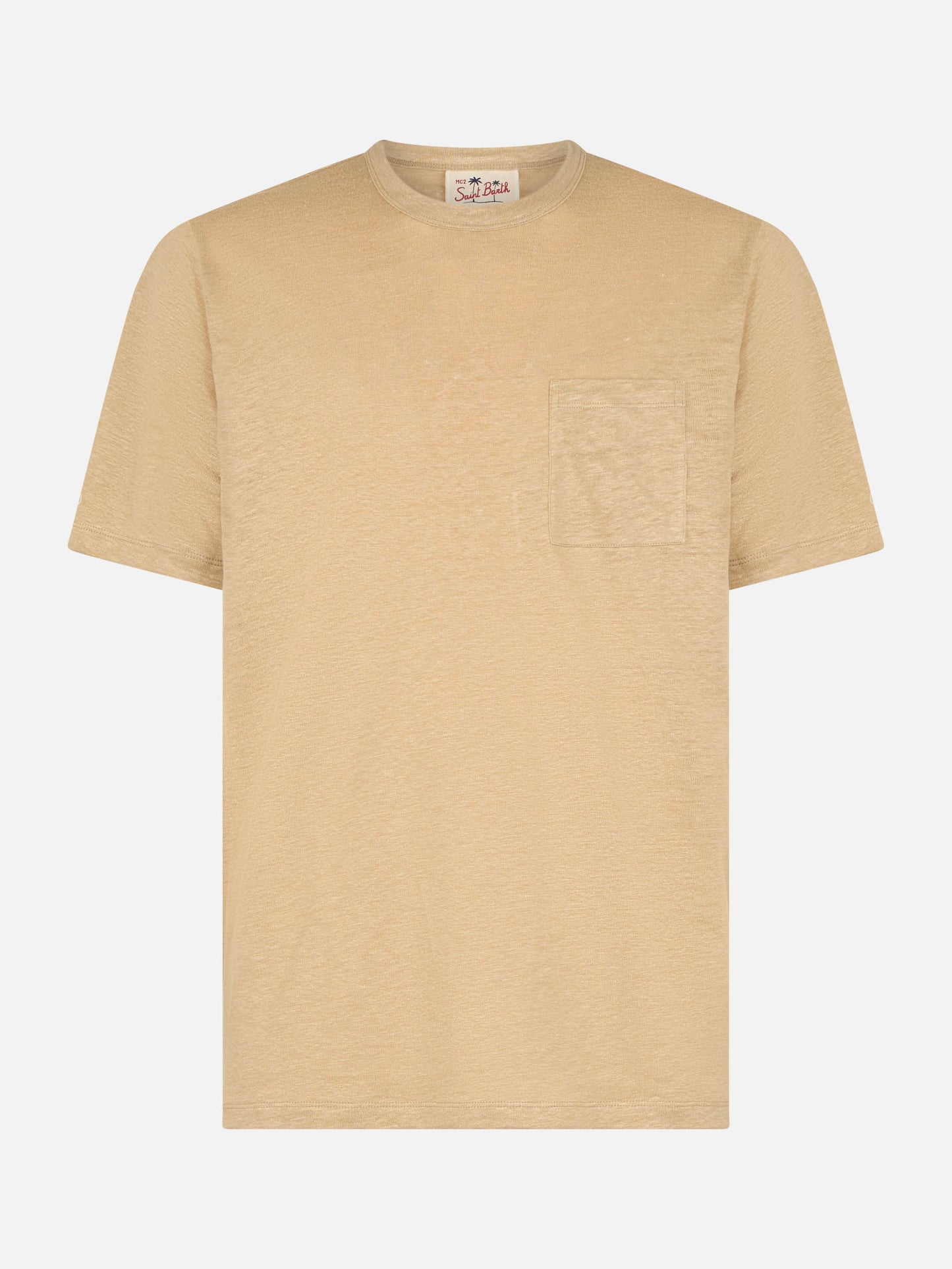 Man beige linen jersey t-shirt Ecstasea with pocket - MC2 Saint Barth