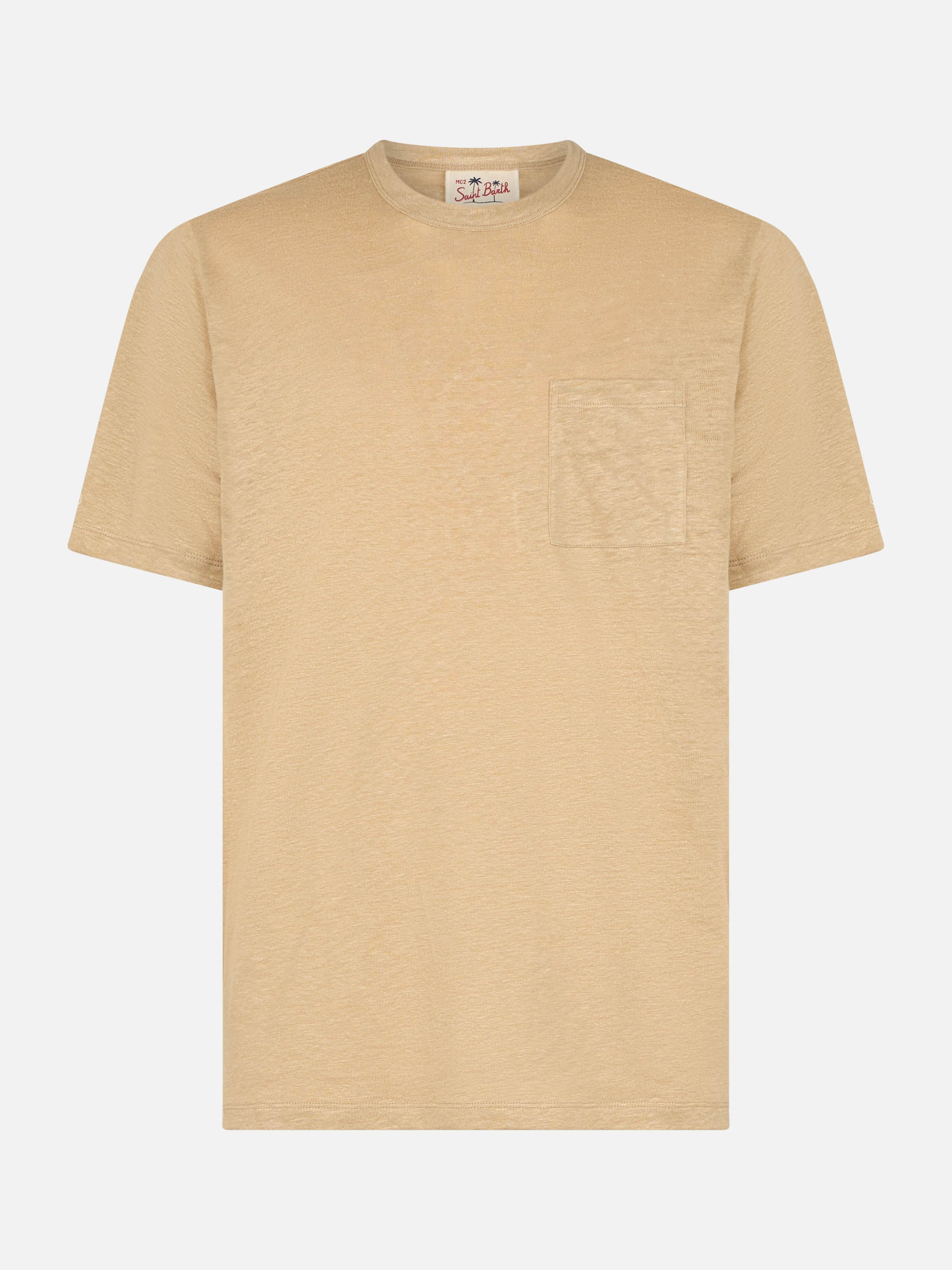 Man beige linen jersey t-shirt Ecstasea with pocket - MC2 Saint Barth
