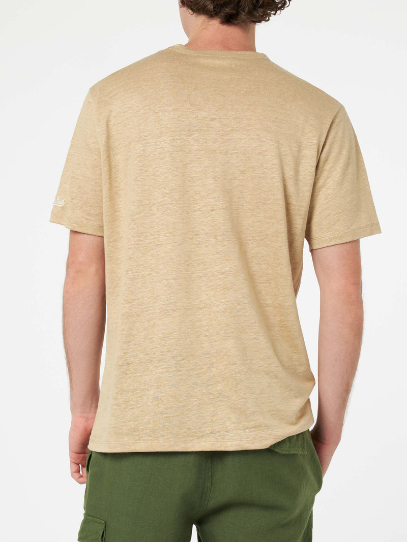 T-shirt da uomo Ecstasea in jersey di lino beige con taschino