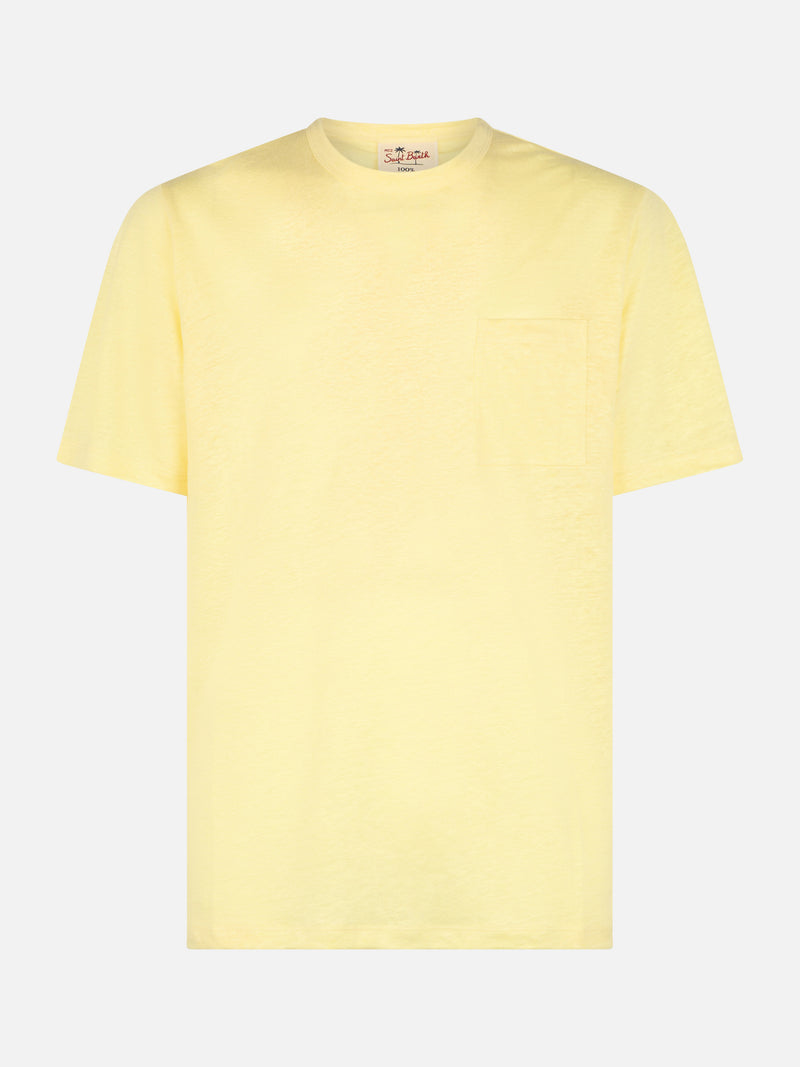 T-shirt da uomo Ecstasea in jersey di lino giallo con taschino