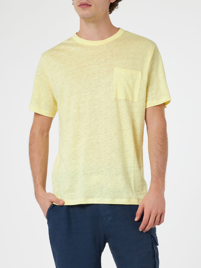 Man yellow linen jersey t-shirt Ecstasea with pocket