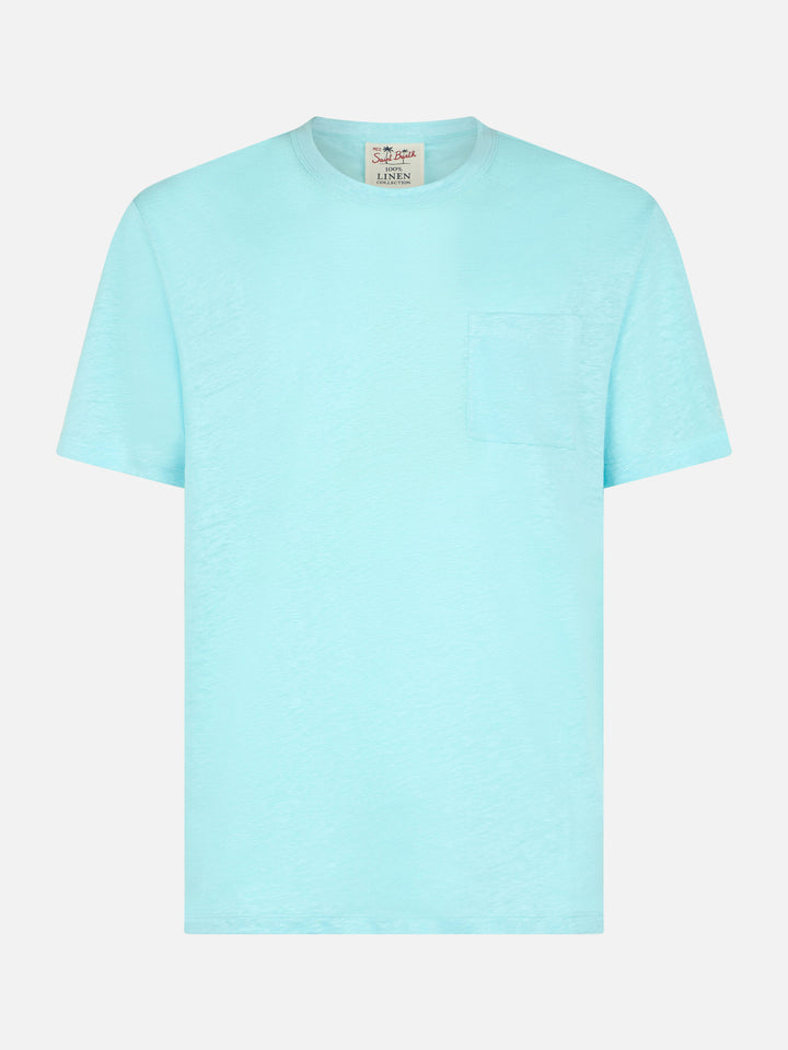 Man water green linen jersey t-shirt Ecstasea with pocket - MC2 Saint Barth