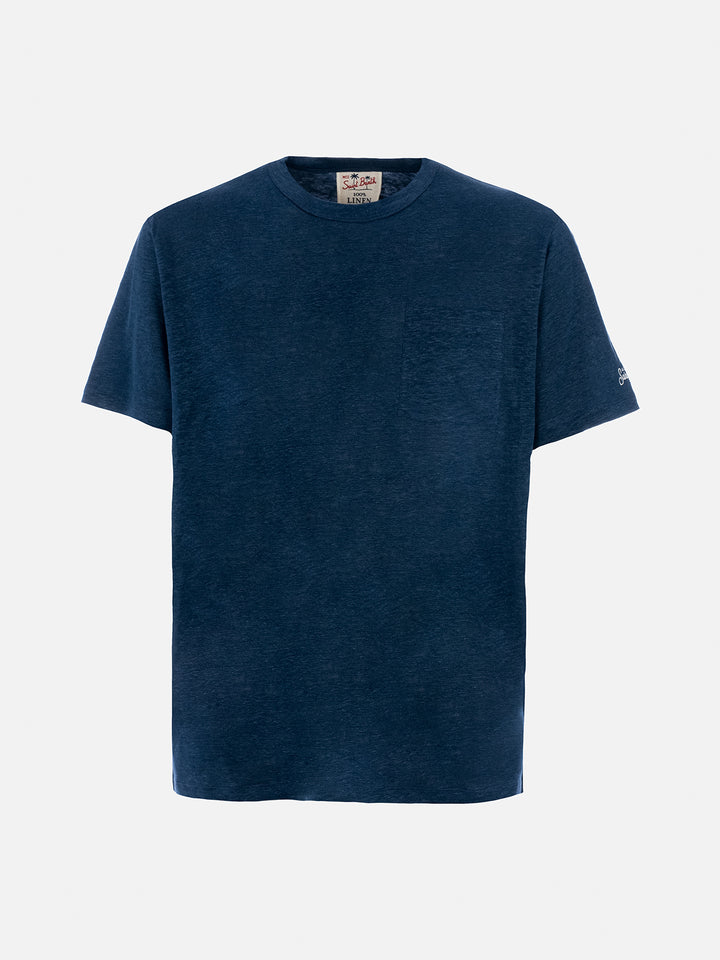 Man navy blue linen jersey t-shirt Ecstasea with pocket - MC2 Saint Barth