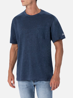 Man navy blue linen jersey t-shirt Ecstasea with pocket - MC2 Saint Barth