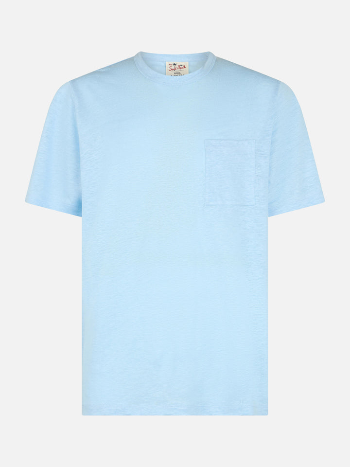 Man light blue linen jersey t-shirt Ecstasea with pocket - MC2 Saint Barth
