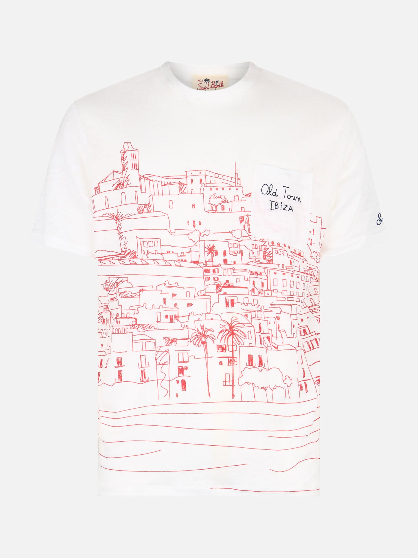 Man linen jersey t-shirt Ecstasea with Ibiza placed print and embroidered pocket - MC2 Saint Barth