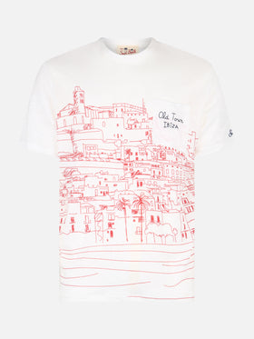 Man linen jersey t-shirt Ecstasea with Ibiza placed print and embroidered pocket - MC2 Saint Barth