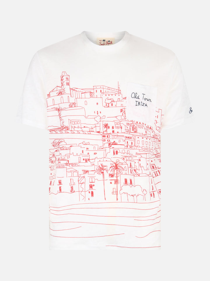 Man linen jersey t-shirt Ecstasea with Ibiza placed print and embroidered pocket - MC2 Saint Barth