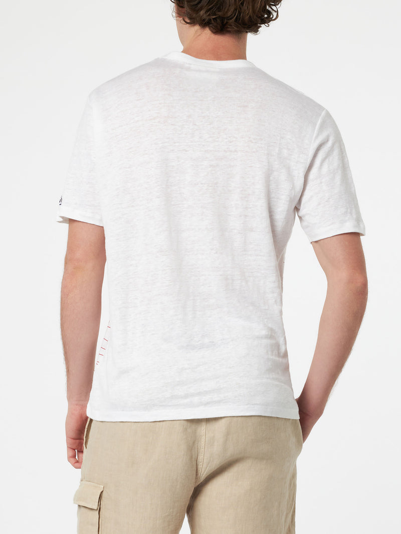 T-shirt da uomo Ecstasea in jersey di lino con stampa piazzata Ibiza e taschino ricamato