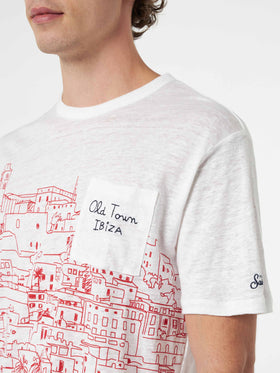 Man linen jersey t-shirt Ecstasea with Ibiza placed print and embroidered pocket - MC2 Saint Barth