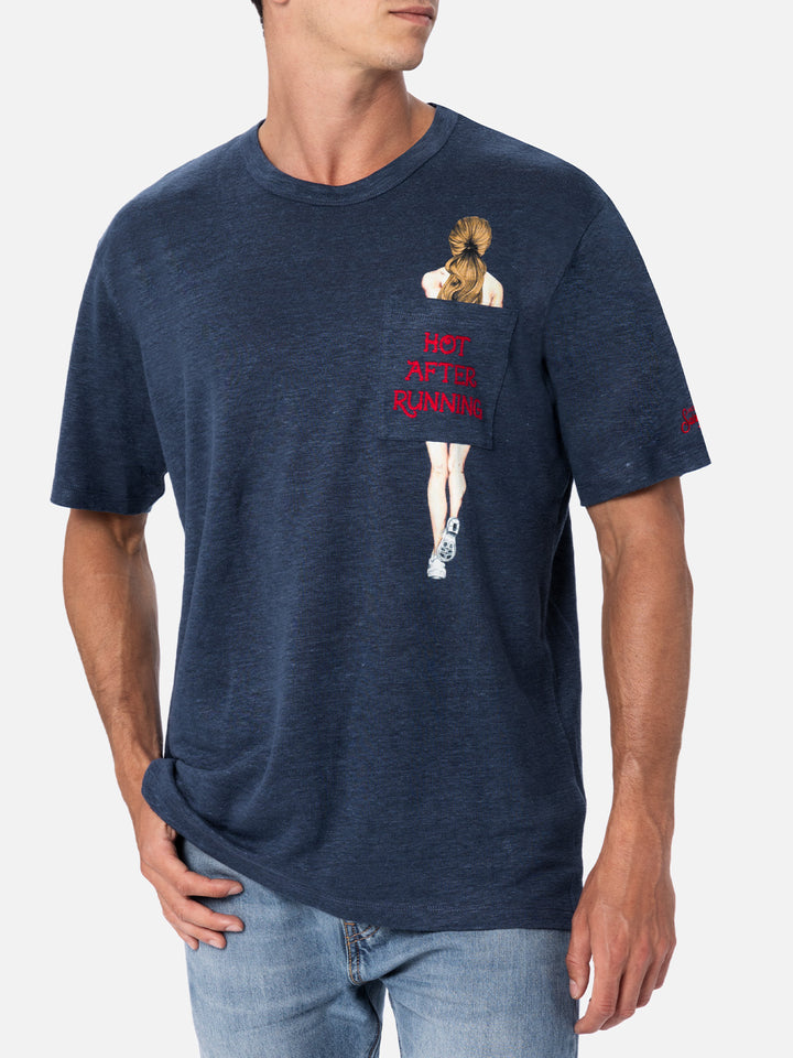 Man linen jersey t-shirt Ecstasea with printed and embroidered pocket - MC2 Saint Barth