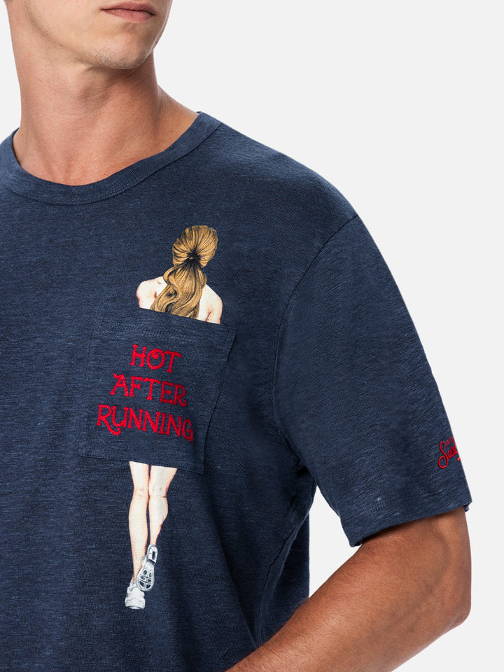 Man linen jersey t-shirt Ecstasea with printed and embroidered pocket - MC2 Saint Barth