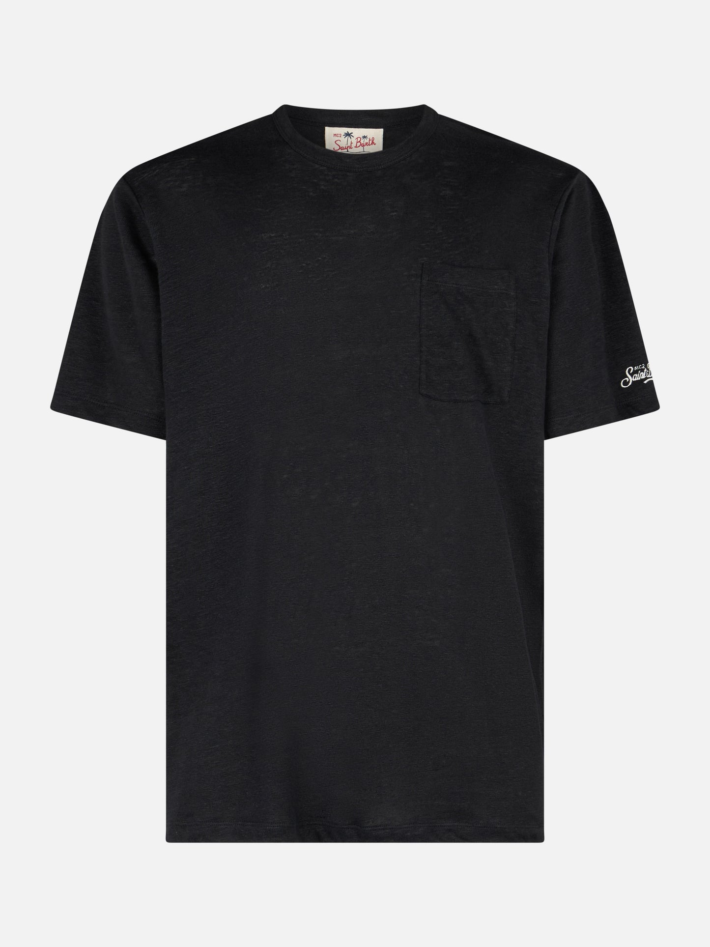Man black linen jersey t-shirt Ecstasea with pocket - MC2 Saint Barth