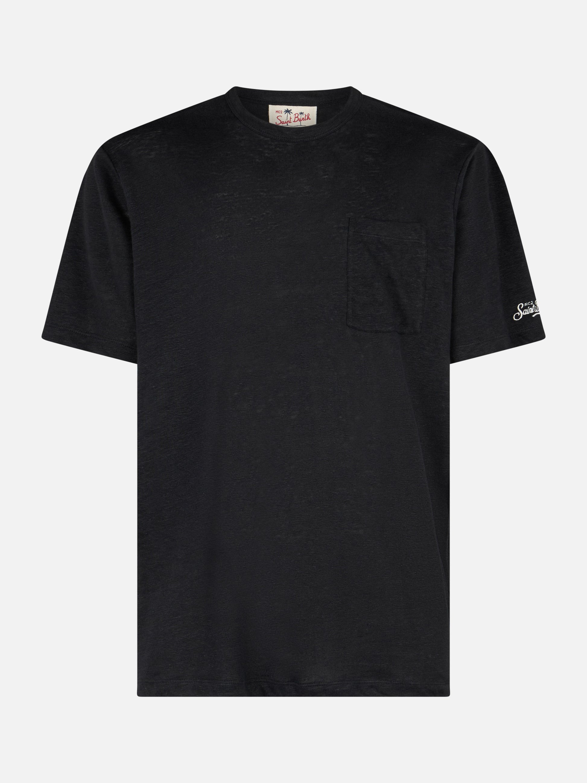Man black linen jersey t-shirt Ecstasea with pocket - MC2 Saint Barth