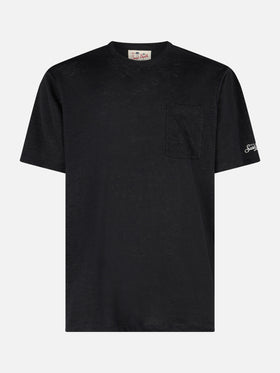 Man black linen jersey t-shirt Ecstasea with pocket - MC2 Saint Barth