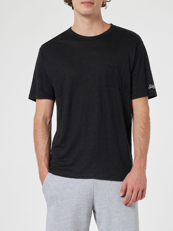 Man black linen jersey t-shirt Ecstasea with pocket - MC2 Saint Barth