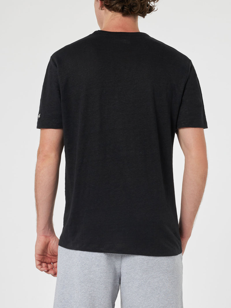 Man black linen jersey t-shirt Ecstasea with pocket