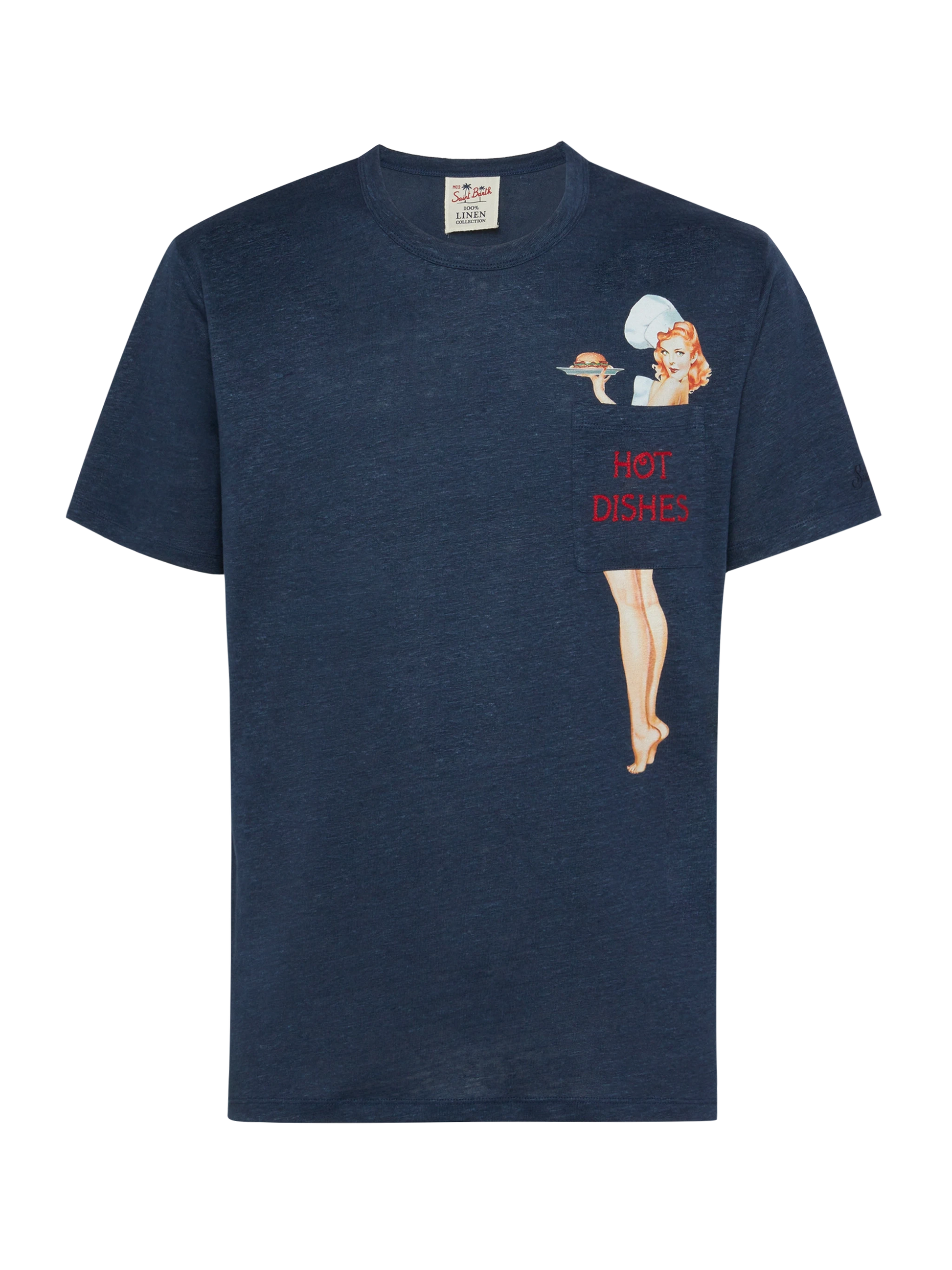 Linen jersey t-shirt Ecstasea with printed and embroidered pocket - MC2 Saint Barth