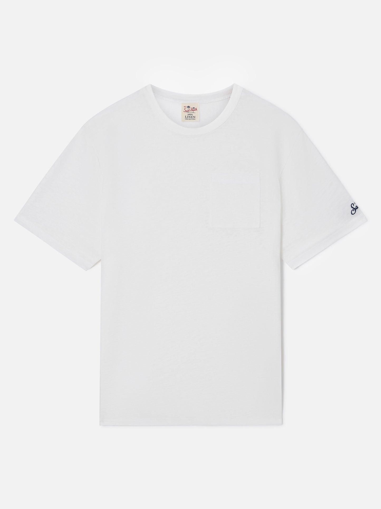 Herren-T-Shirt Ecstasea aus cremefarbenem Leinenjersey mit Tasche