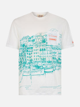 Man linen jersey t-shirt Ecstasea with Cannes placed print and embroidered pocket - MC2 Saint Barth