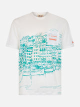 Herren-T-Shirt aus Leinenjersey Ecstasea mit platziertem Cannes-Aufdruck und gestickter Tasche