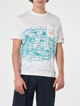 Man linen jersey t-shirt Ecstasea with Cannes placed print and embroidered pocket - MC2 Saint Barth