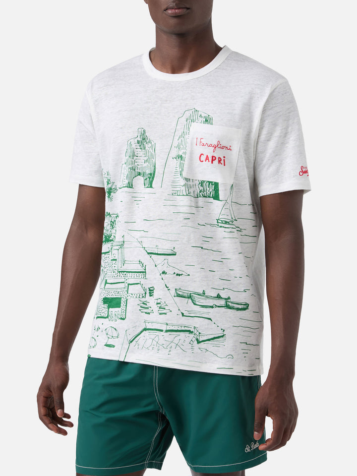 T-shirt Ecstasea in lino jersey con stampa Capri