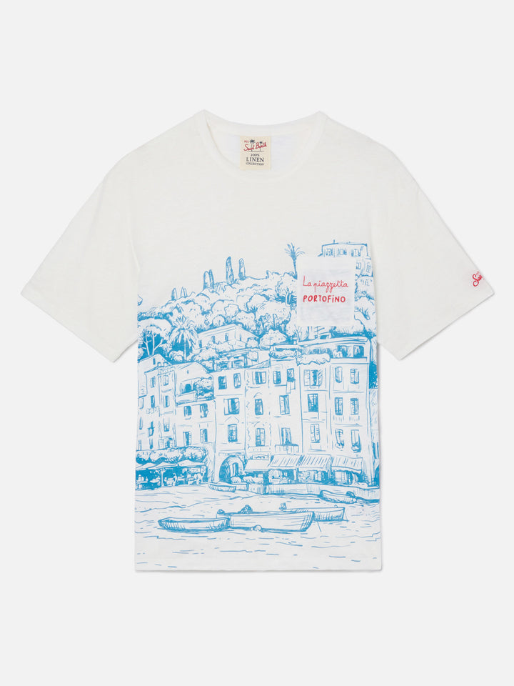 T-shirt Ecstasea in lino jersey con stampa Portofino