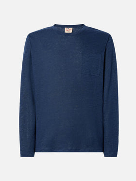 T-shirt da uomo in jersey di lino blu navy Ecstasea con taschino