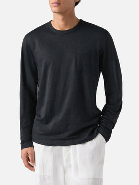Man black linen jersey t-shirt Ecstasea with pocket