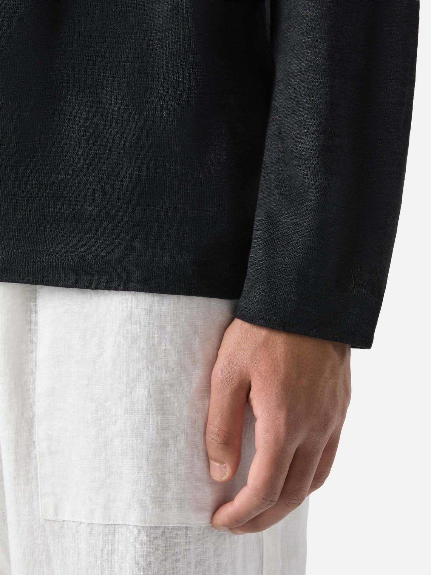 Man black linen jersey t-shirt Ecstasea with pocket