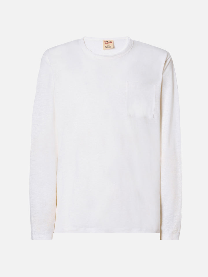 T-shirt da uomo in jersey di lino bianca navy Ecstasea con taschino