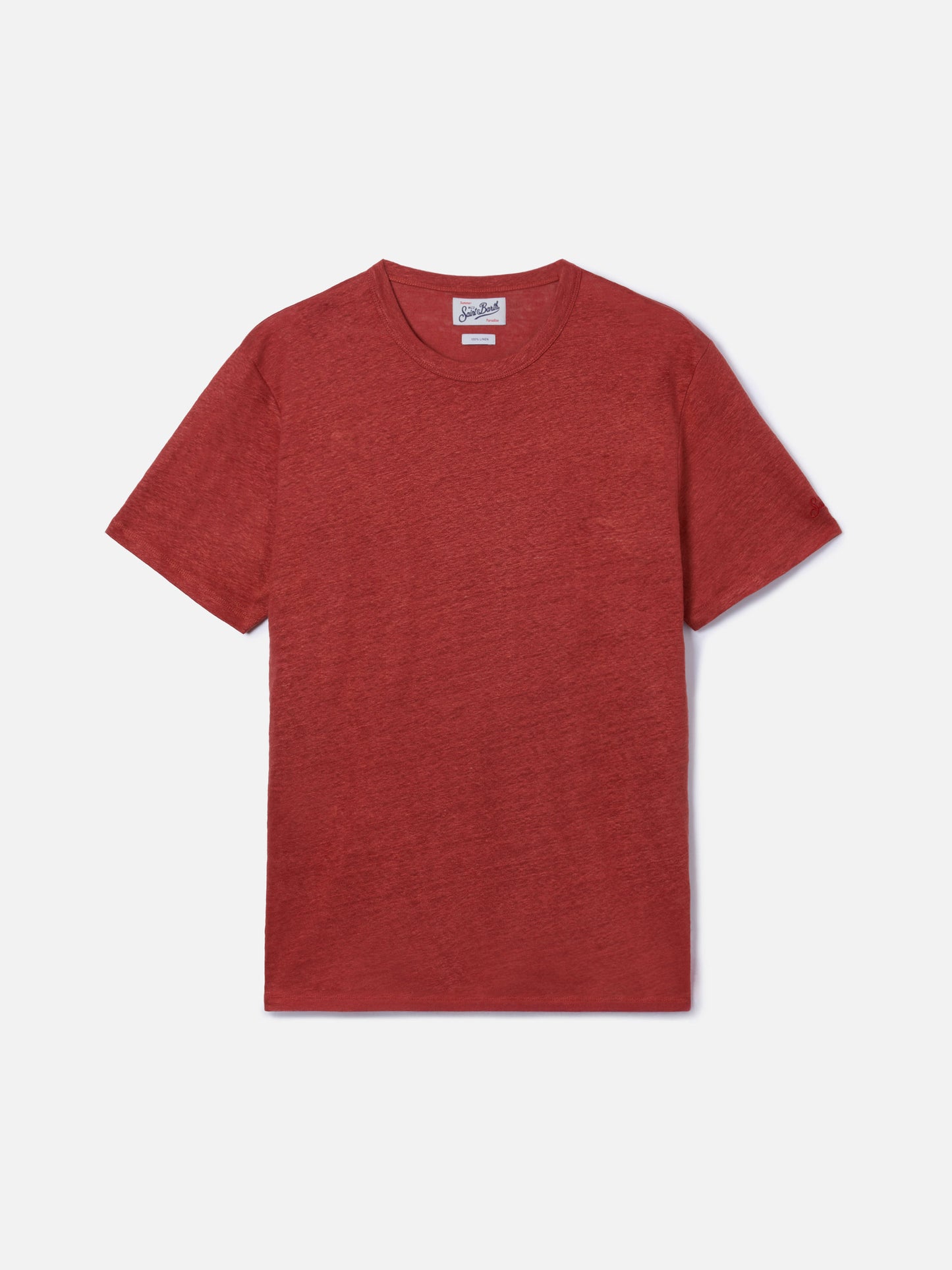 T-shirt Ecstasea in puro lino rosso con logo ricamato