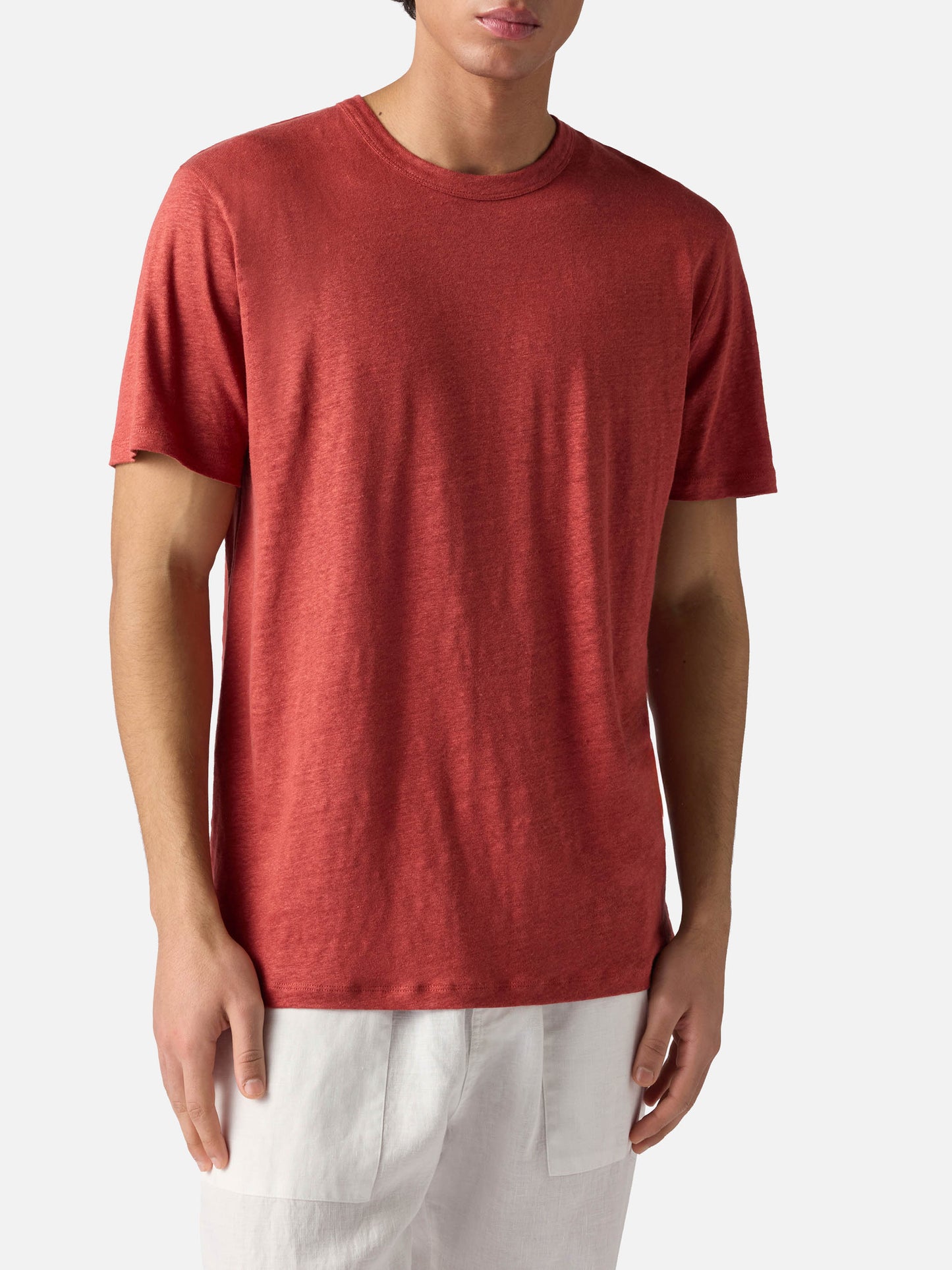 T-shirt Ecstasea in puro lino rosso con logo ricamato