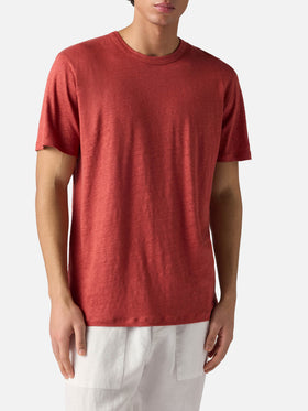 T-shirt Ecstasea in puro lino rosso con logo ricamato