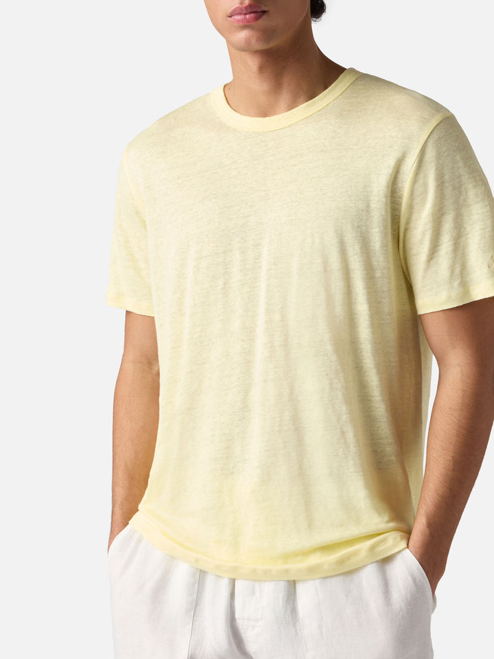 T-shirt Ecstasea in puro lino giallo con logo ricamato