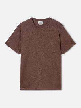 T-shirt Ecstasea in puro lino marrone con logo ricamato
