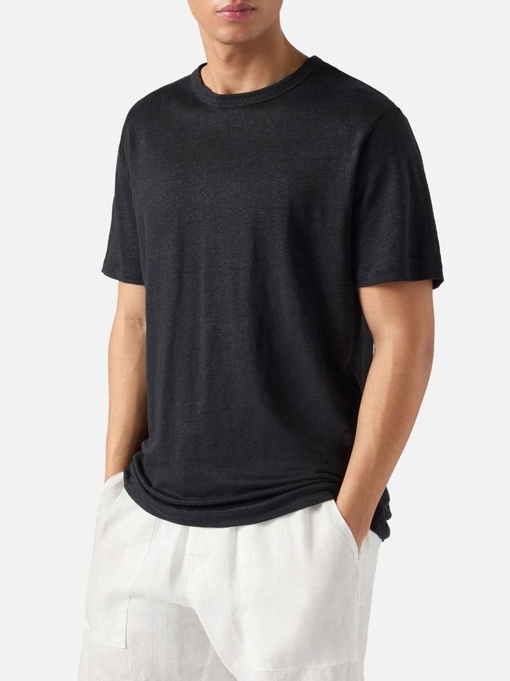 Black Ecstasea pure linen t-shirt with logo embroidery