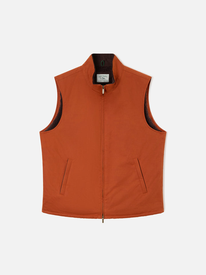 Orange Edgar waxed vest with teddy lining