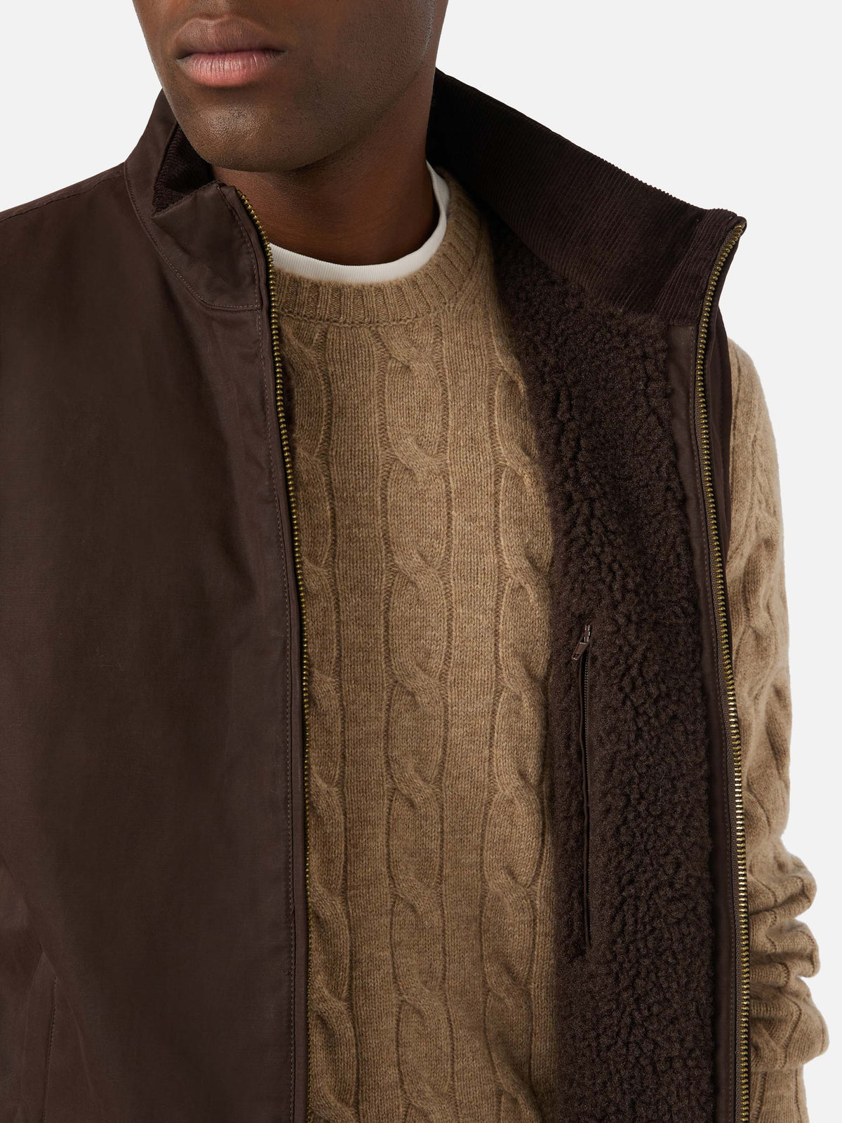 Chaleco Brown Edgar encerado con forro de teddy 
