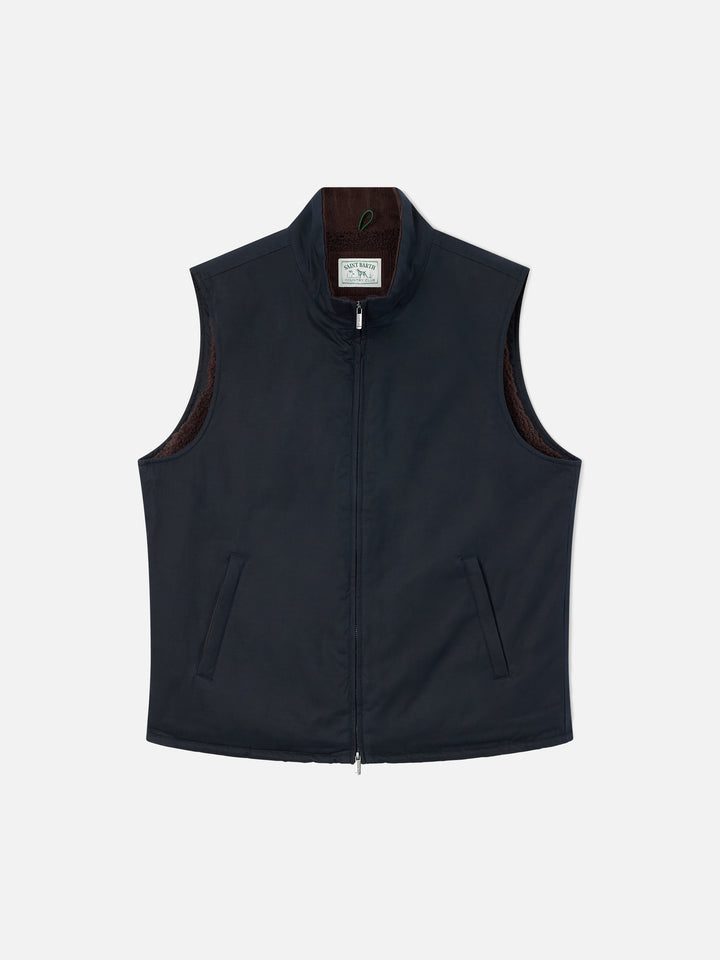 Navy blue Edgar waxed vest with teddy lining