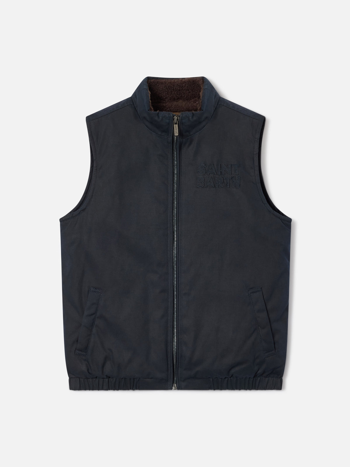 Navy blue Edgar waxed vest with corduroy collar