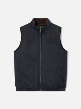 Navy blue Edgar waxed vest with corduroy collar