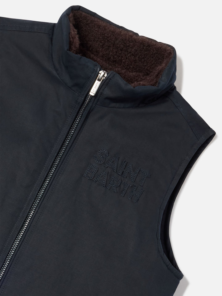 Navy blue Edgar waxed vest with corduroy collar