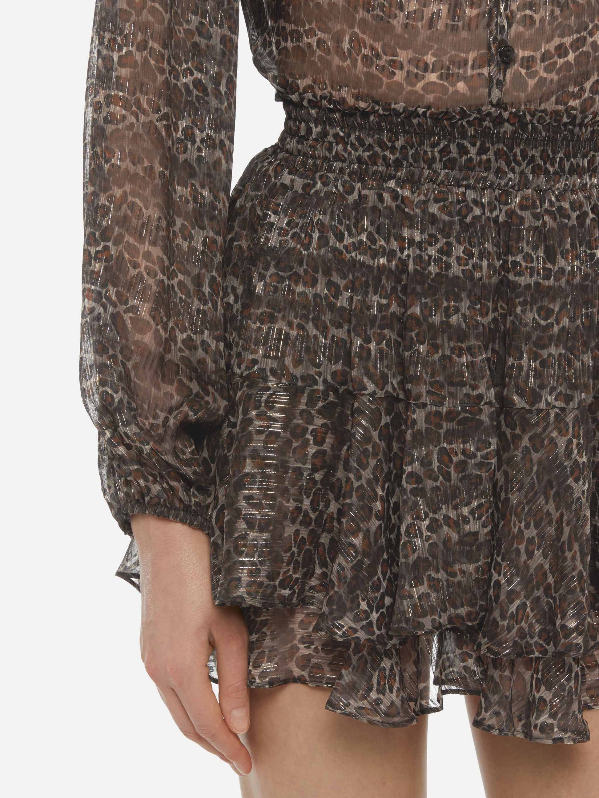 Eivissa ruffled mini skirt in lurex silk voile with animalier print - MC2 Saint Barth