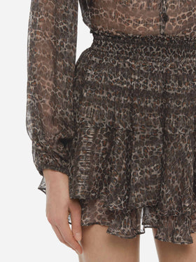 Eivissa ruffled mini skirt in lurex silk voile with animalier print - MC2 Saint Barth