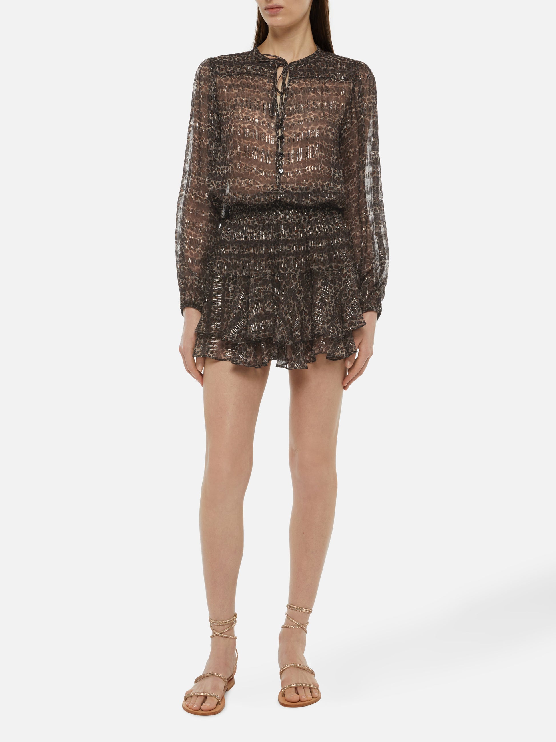 Eivissa ruffled mini skirt in lurex silk voile with animalier print - MC2 Saint Barth