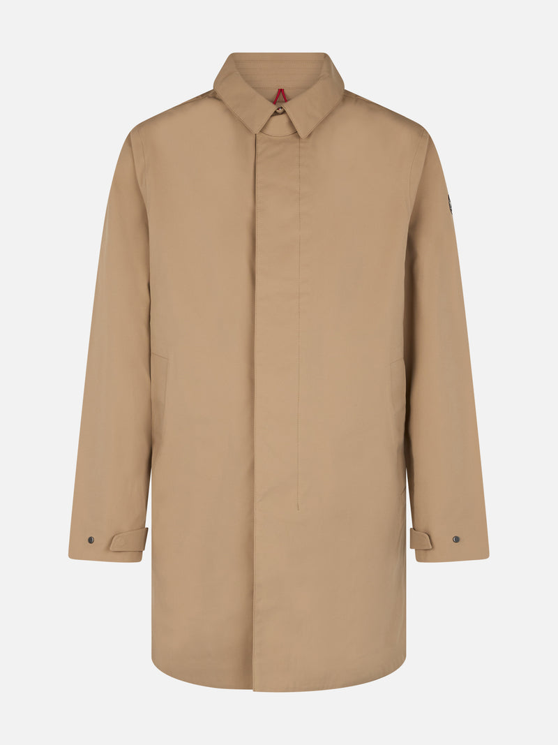 Beige stretch fabric trench Elbert with welt