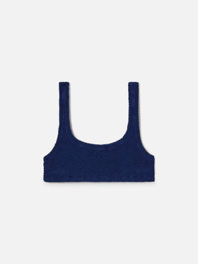 Top bikini Naima bralette in tessuto crinkle blu navy